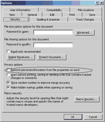 Word Security Options Dialog